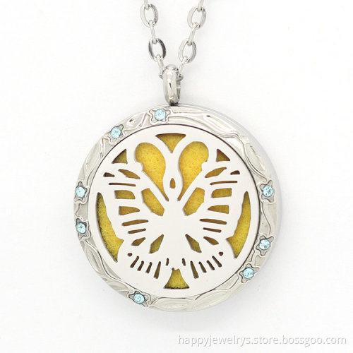 Jenia Big Butterfly Aromatherapy Essential Oil Diffuser Brand Stainless Steel Jewelry With Chain Set